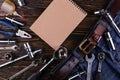 Tools laid out on a table, organized workspace concept to Labor Day, copy space Royalty Free Stock Photo