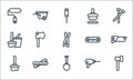 tools line icons. linear set. quality vector line set such as hammer, shovel, broom, hand drill, ruler, broom, water level, paint