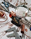 Tools and materials for brazing copper pipes Royalty Free Stock Photo