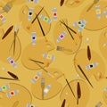Tools and Materials for Creativity and Painting. Seamless Pattern. Royalty Free Stock Photo