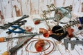Tools and materials for brazing copper pipes Royalty Free Stock Photo