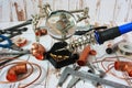 Tools and materials for brazing copper tubes Royalty Free Stock Photo