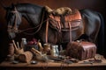 tools and materials used for crafting leather saddles