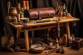 tools and materials used for crafting leather saddles