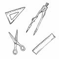 Tools and measure Doodle Icons Sketch Hand Made Design Vector Royalty Free Stock Photo