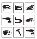 Tools mechanic icons set, black silhouette. Element logo tools, isolated on a white background. Vector illustration. Royalty Free Stock Photo