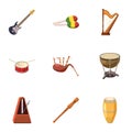 Tools for music icons set, cartoon style Royalty Free Stock Photo