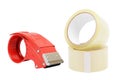 Tape cutter applyer and two transparent scotch tape rolls for packing Royalty Free Stock Photo