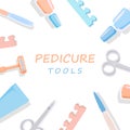 Tools for pedicure and manicure. Stylish scissors and files for nail care beauty and hygiene in cosmetology.