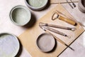 Tools pottery table. High quality and resolution beautiful photo concept