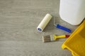 Tools for priming plastered surfaces for further painting. Royalty Free Stock Photo