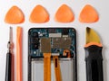 Tools for Repairing Faulty Mobile Phone. Electronic Smartphone Technology Service Royalty Free Stock Photo