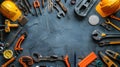 Tools and Safety Gear on Gray Surface for Construction and DIY Projects Royalty Free Stock Photo