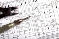 Tools on schematic diagram Royalty Free Stock Photo