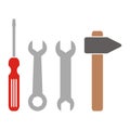 Tools set symbols, screwdriver, wrench, hammer, color icon Royalty Free Stock Photo