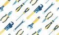 Tools: screwdrivers, pliers, pipe wrenches, spanners. Seamless pattern. Vector.