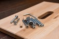 Tools, screws and wooden parts for self-assembly of furniture Royalty Free Stock Photo