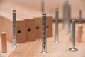 Tools, screws and wooden parts for self-assembly of furniture Royalty Free Stock Photo