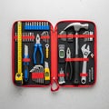 Tools secured with red elastic loops. Case has two sections each with Royalty Free Stock Photo