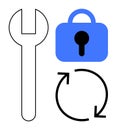 Tools, Security, and Reset Cycle Concept in Simple Symbols for Technology and Maintenance Royalty Free Stock Photo