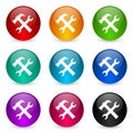 Tools service icon set colorful glossy 3d rendering ball buttons in 9 color options for webdesign and mobile applications