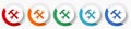 Tools, service vector icon set, flat design colorful round icons in 5 color options for webdesign and mobile applications