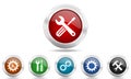 Tools and services vector icons, set of technology concept silver metallic glossy web buttons Royalty Free Stock Photo