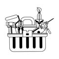 Tools set collection workshop icons cartoon in black and white