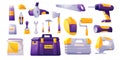 Tools set, hardware construction shop instruments