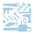 Tools silhouettes. Home Wizard Toolkit, vector DIY blue icons on white