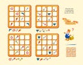 Tools Sudoku for kids. Page for brain teaser book. Set of logic puzzle games for children. Place instruments in empty spaces so