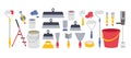 Tools and supplies for painting and home renovation projects laid out on a flat surface Royalty Free Stock Photo