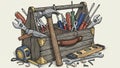 Tools. The toolbox has a leather handle and is open, revealing Royalty Free Stock Photo