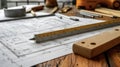 Tools of the trade a ruler pencil and architectural scale displayed on a drafting table filled with technical drawings Royalty Free Stock Photo