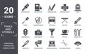 tools.and.utensils icon set. include creative elements as microphone voice tool, grave, iron table, filtering, news microphone and
