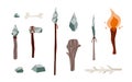 Tools and weapon of stone age, primitive prehistoric elements from rock. Royalty Free Stock Photo