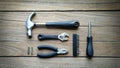 Tools on wood background