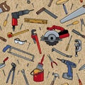 Tools on Wood Pattern Royalty Free Stock Photo