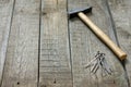 Tools on wooden boards abstract background