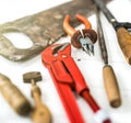 Tools on wooden table Royalty Free Stock Photo