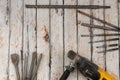 Many assorted hand tools for rustic jobs Royalty Free Stock Photo