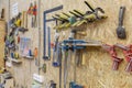 Tools in the workplace in the carpenter`s shop