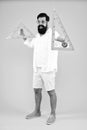 Tools you need for your drawing. Geometry or technical drawing teacher. Bearded man holding drawing instruments on Royalty Free Stock Photo