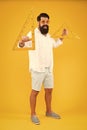 Tools you need for your drawing. Geometry or technical drawing teacher. Bearded man holding drawing instruments on Royalty Free Stock Photo