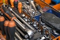 Toolset with ring spanners, screwdrivers, wrenches, bit socket set.