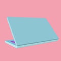 3D Cartoon laptop stylized minimalis half closed back view with pastel pink background.