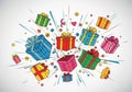 Toon-style illustration featuring multiple gift boxes with various Royalty Free Stock Photo