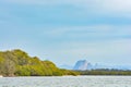 Toorbul Point Beach with a view of the Glasshouse Mountains, Queensland, Australia Royalty Free Stock Photo