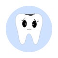 White tooth icon with a sad sore tooth. kawaii eyes.