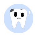 White tooth icon with a sad tooth and kawaii eyes. Vector Royalty Free Stock Photo